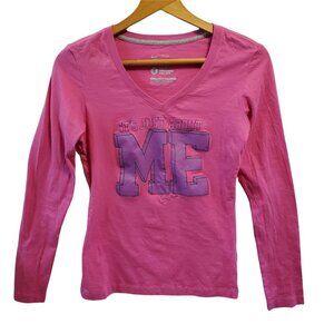 Nike T-Shirt Top Womens S Its Just About Me Pink Long Sleeve V Neck Stretch Y2K